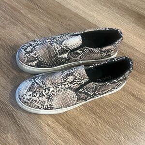Snake skin slip on shoes